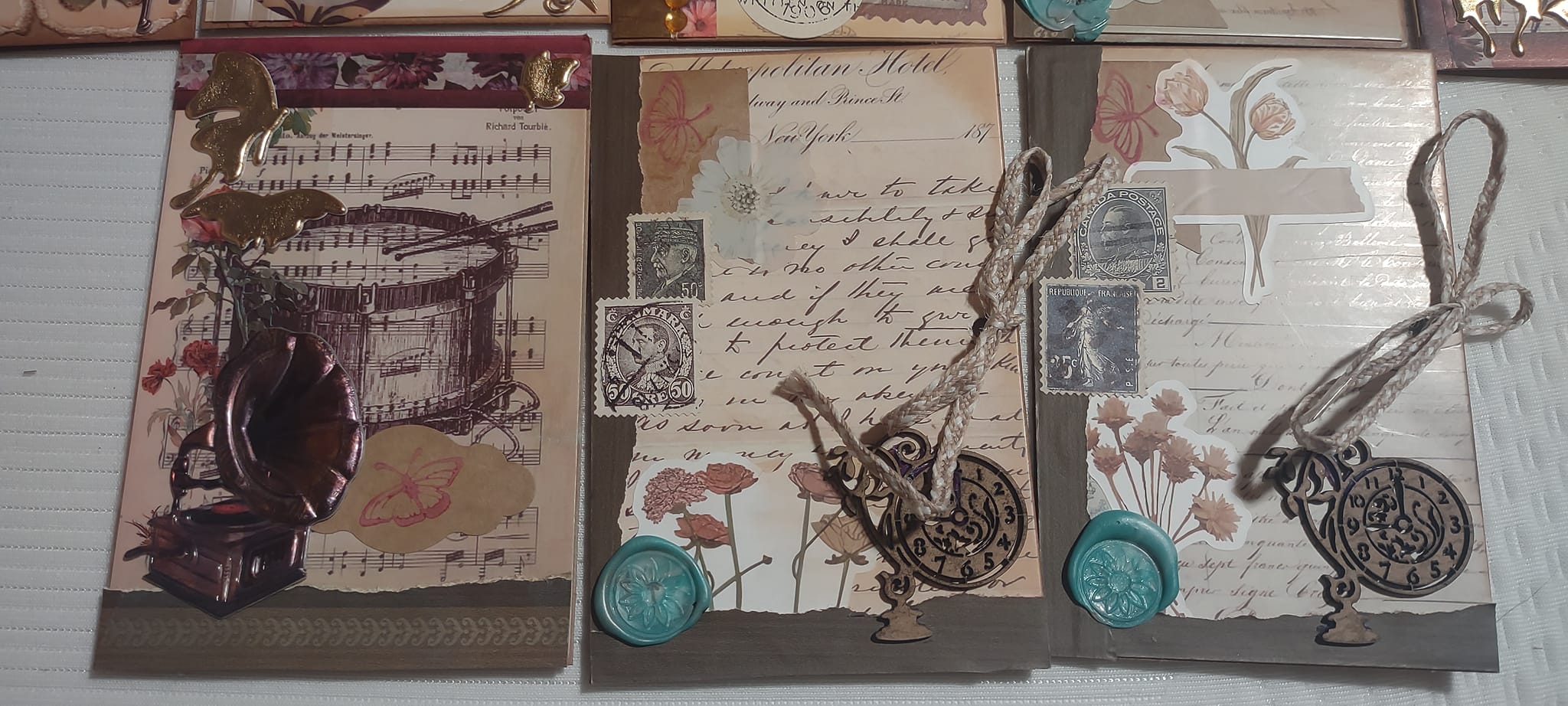 Vintage music and writing themed handmade cards